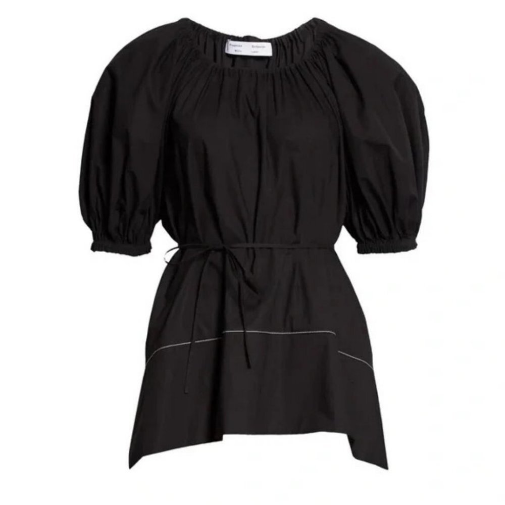 NEW Proenza Scouler Black Puff Sleeve Poplin Top Contrast Stitching Minimalist 4 - Picture 12 of 15